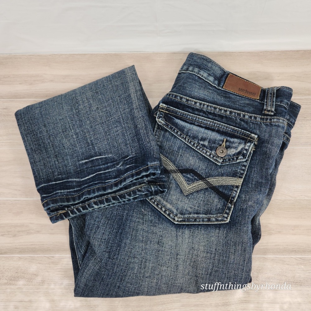 URBAN PIPELINE SLIM Men's 34x30 Distressed Dark Wash Blue Back Pocket Flaps Jean